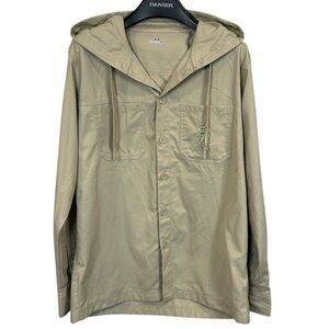 Under Armour AllSeasonGear Button Up Hoodie Shirt Jacket Khaki Beige Mens Medium